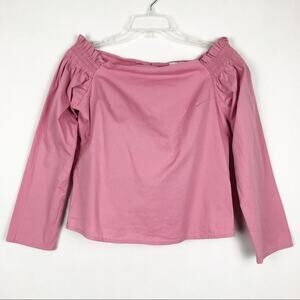 CKlass Womens Top Small Y2K Smocked Off Shoulder Boxy Back Slit Preppy Soft Girl